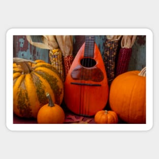 Old Mandolin And Autumn Pumpkins Sticker